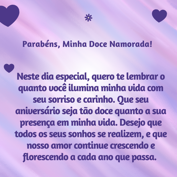 mensagem de aniversário para namorada